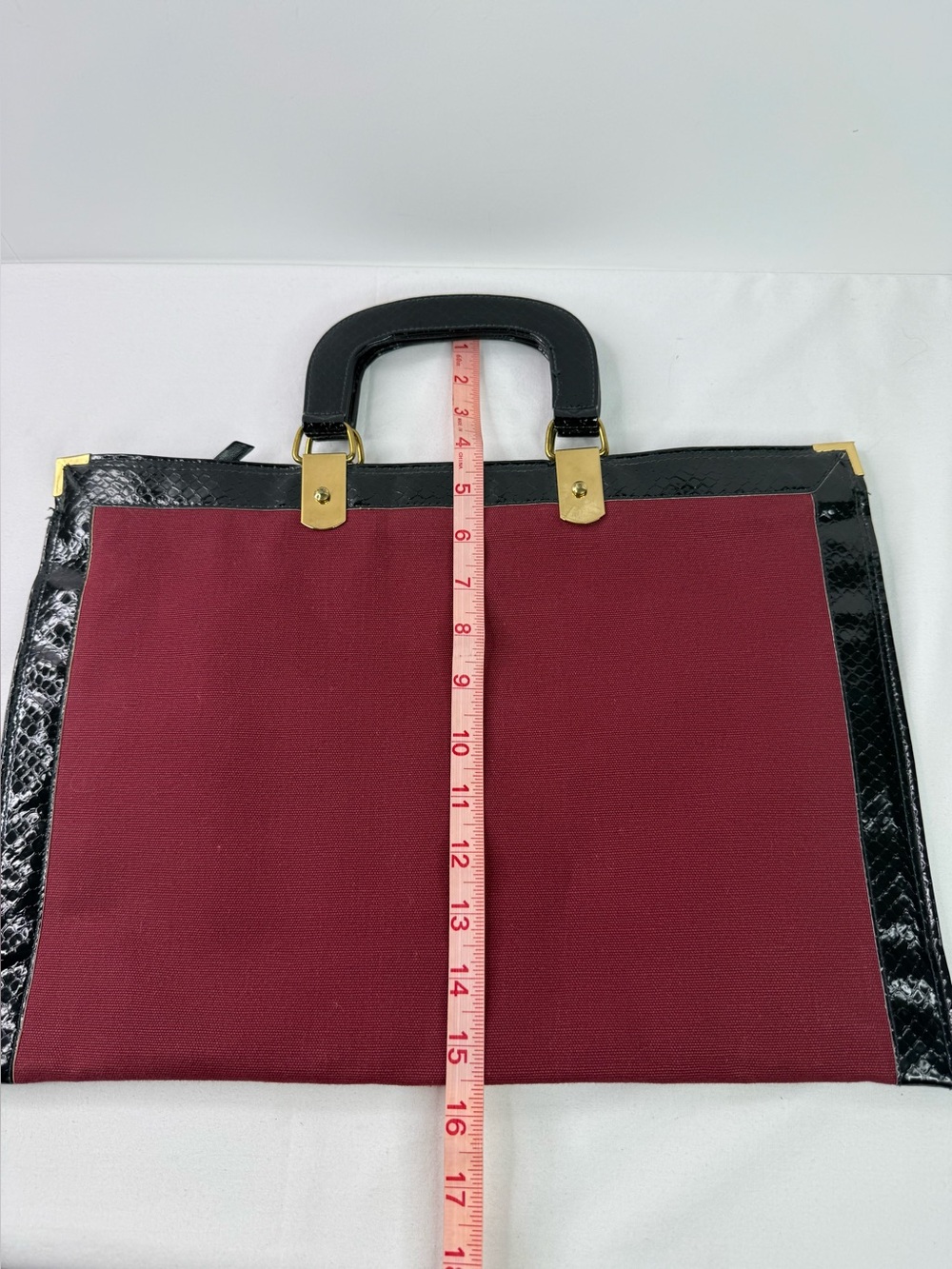 Burgundy Portfolio Tote Black Croc Leather Trim with Top Handles - Picture 5 of 5